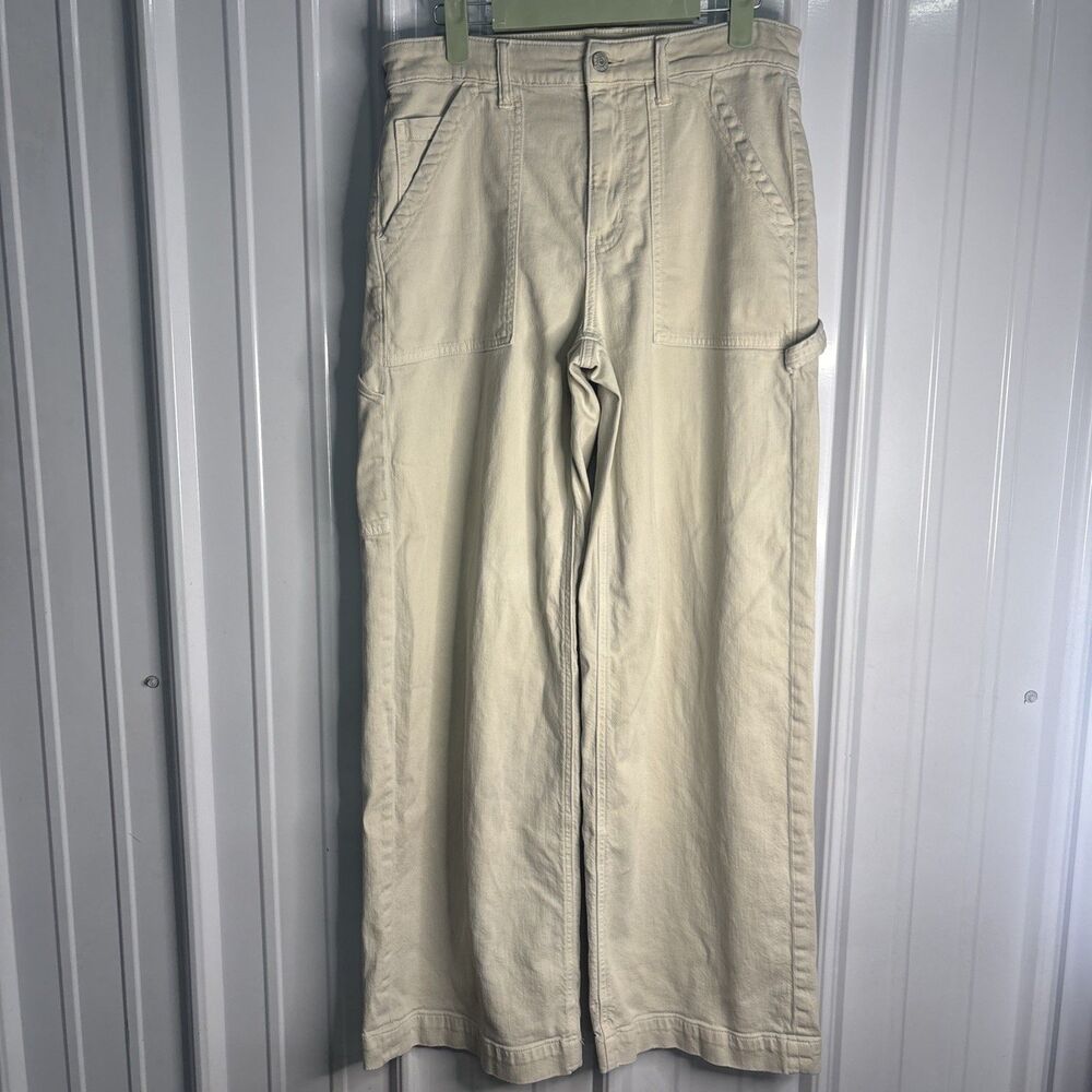 American Eagle Super High Rise Cream Baggy Wide Leg Carpenter Pants Size 6